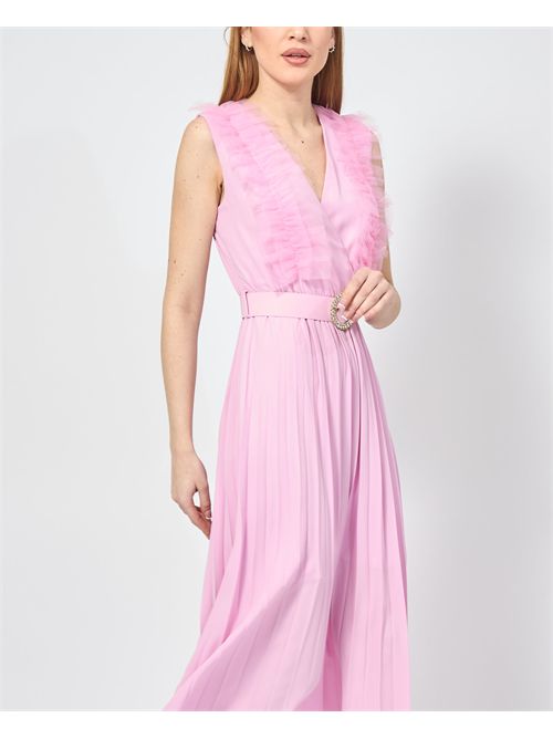 MDM Women's Long Dress with Ruffles and Belt MADEMOISELLE DU MONDE | F527-MDM1348PINK